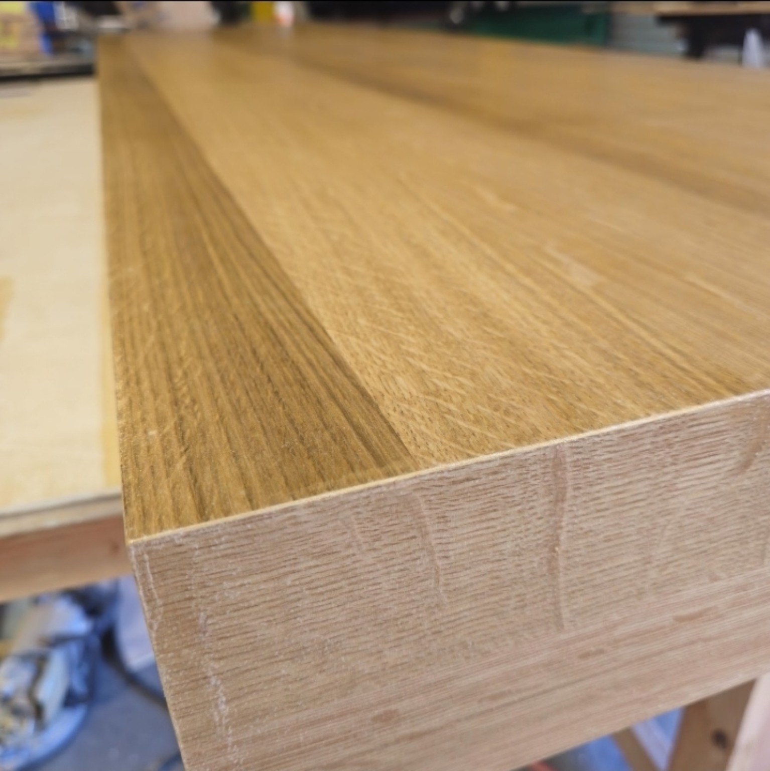 Close-up of precise wood joinery and grain