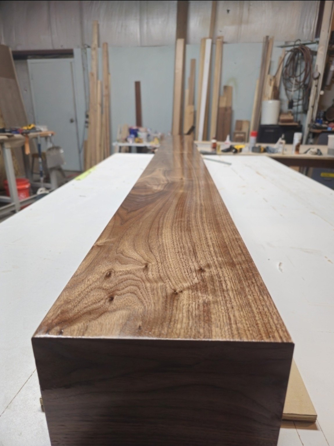 Walnut woodworking detail in the shop